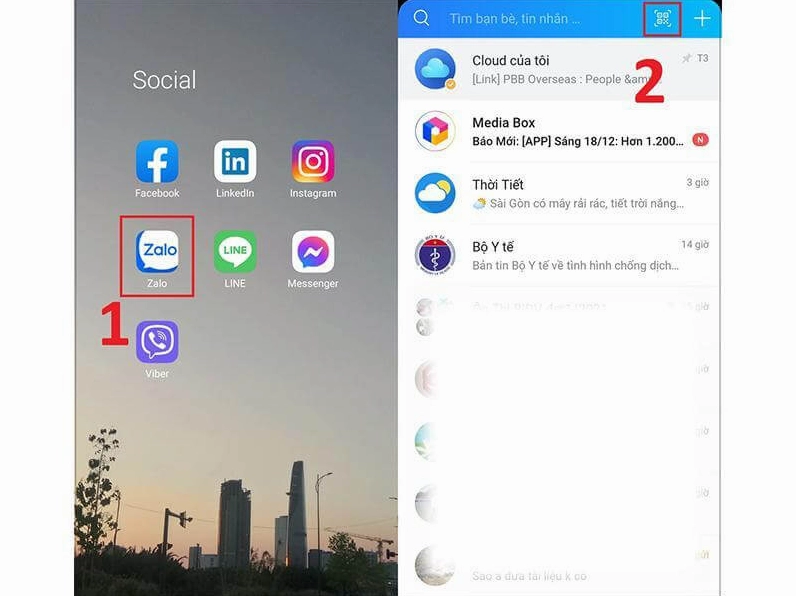 Hình ảnh minh họa bước 2 hướng camera điện thoại để quét mã QR đăng nhập Zalo máy tính