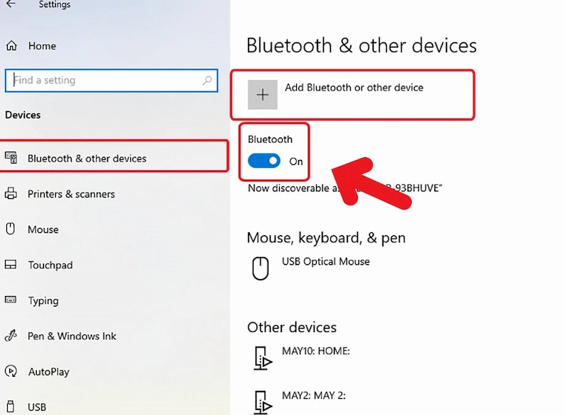 Hình ảnh minh họa các bước bật Bluetooth trên PC để chuẩn bị kết nối với tai nghe