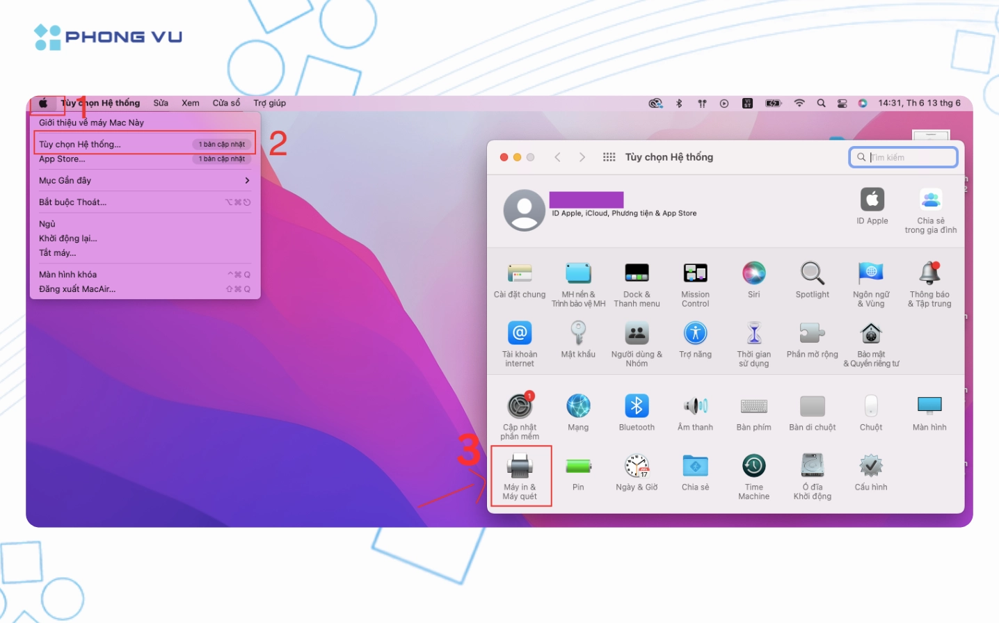 Hình ảnh minh họa thao tác cài đặt máy in có dây với MacBook