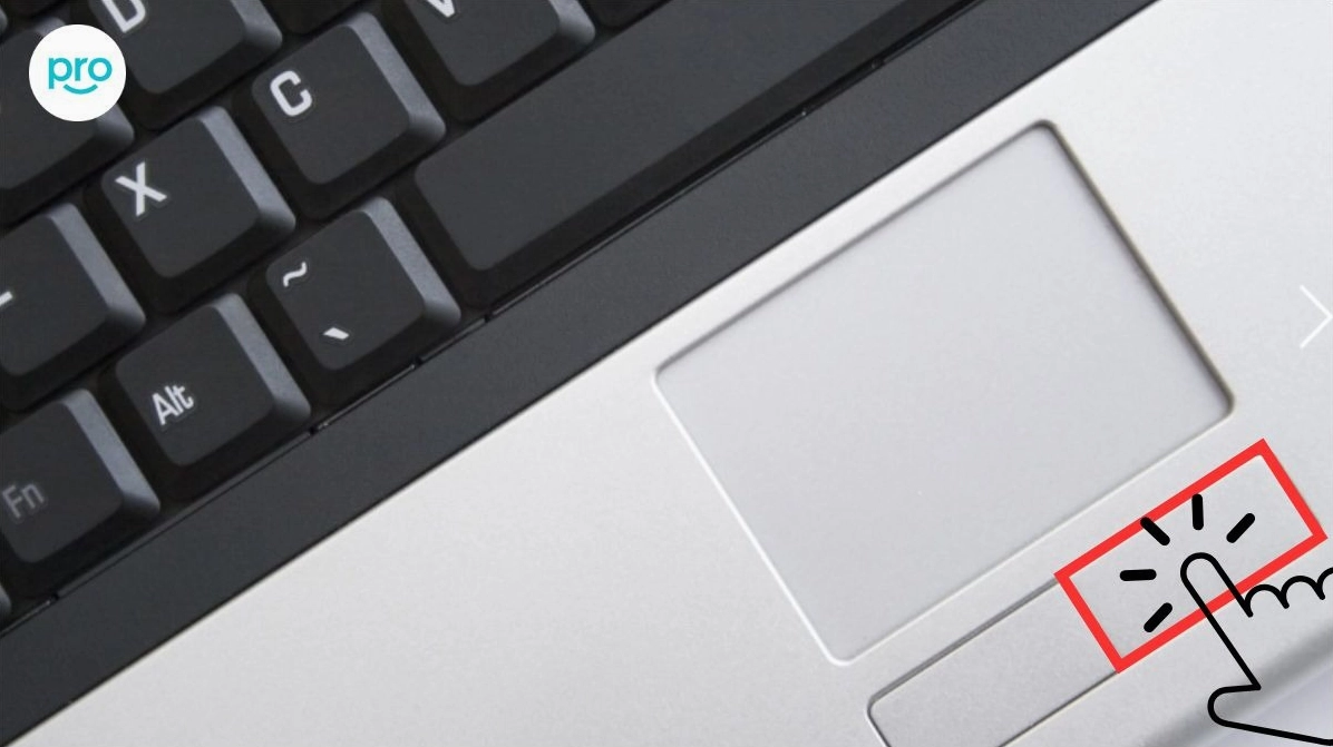 Hình ảnh minh họa vị trí góc dưới bên phải trên bàn di chuột của laptop để thực hiện lệnh nhấn