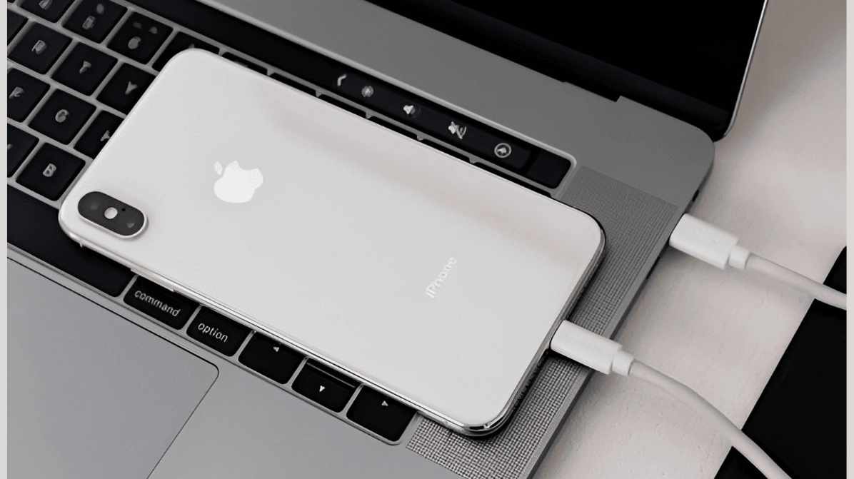 Hình ảnh thao tác cắm cáp Lightning để kết nối iPhone với máy tính