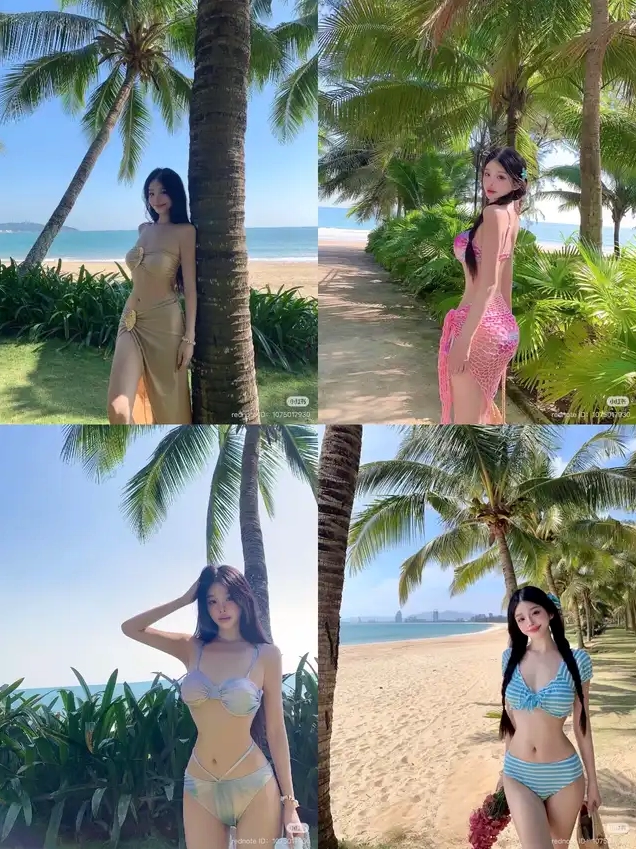 Bộ sưu tập ảnh gái xinh dáng đẹp mặc bikini quyến rũ mê hồn 11 Hình ảnh tổng hợp bốn bức ảnh một cô gái tạo dáng trong các bộ bikini và đồ che phủ đi biển khác nhau