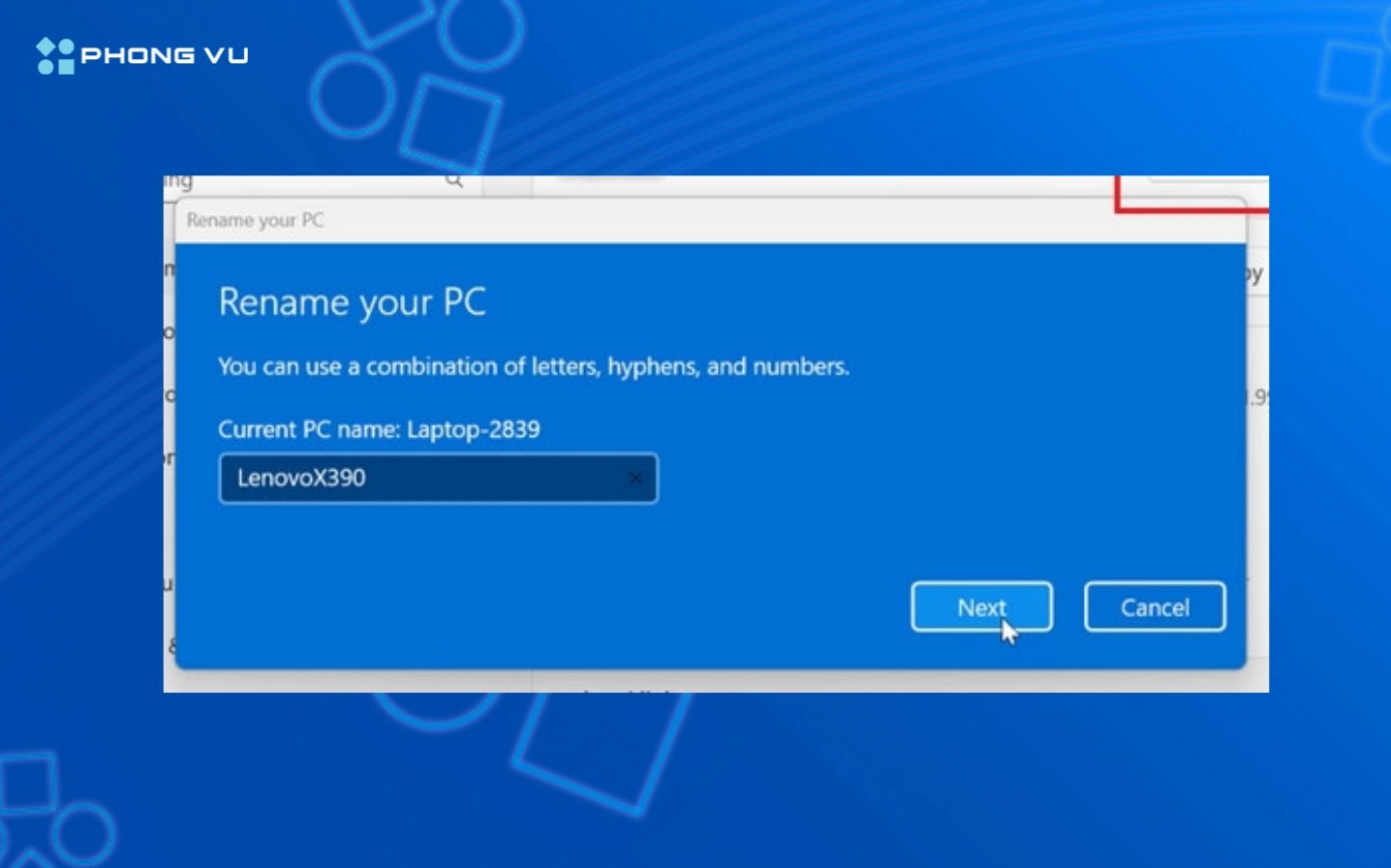 Hướng dẫn chi tiết cách cài đặt laptop mới mua chuẩn kỹ thuật 7 Hộp thoại nhập tên mới cho máy tính và yêu cầu khởi động lại