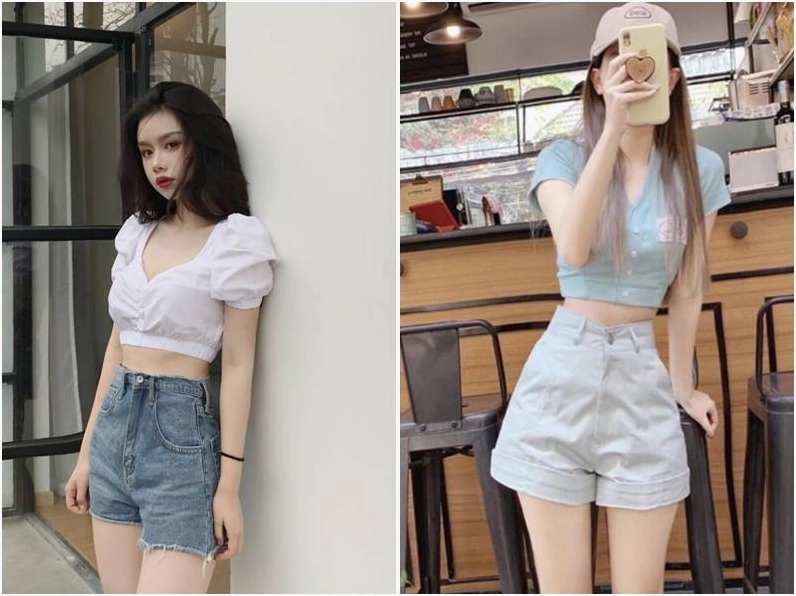 Bộ sưu tập hình ảnh gái xinh mặc áo croptop ngắn siêu quyến rũ 10 Hot girl diện croptop và quần sooc ngắn khoe đôi chân dài miên man