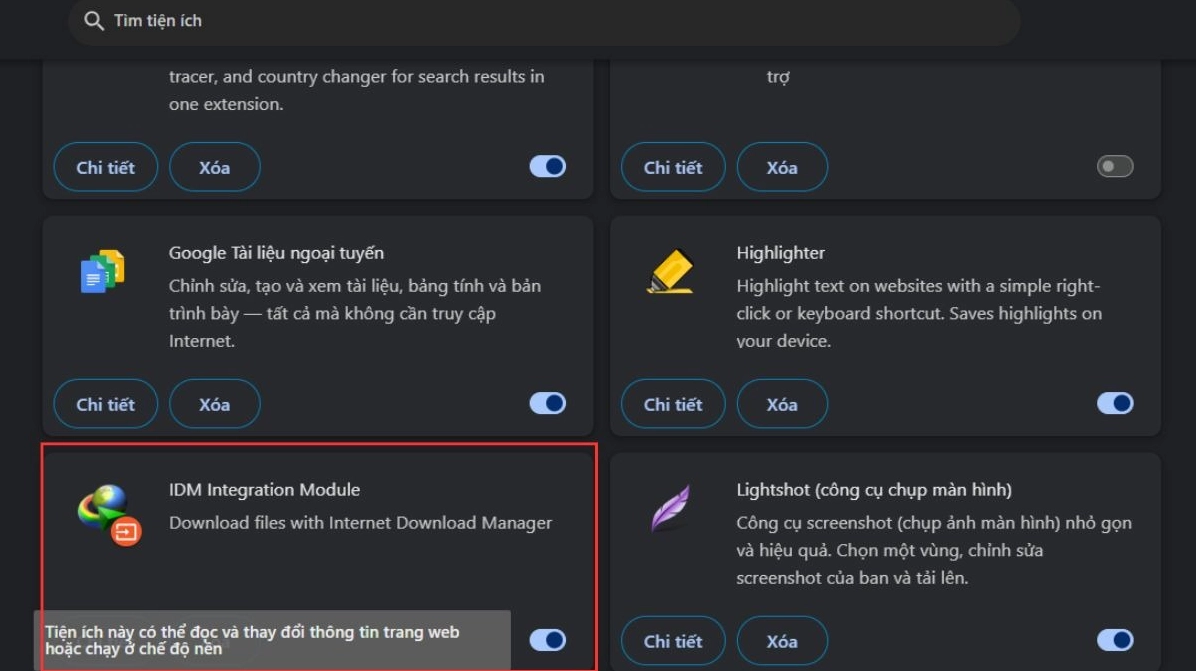 IDM sẽ tự động tích hợp vào trình duyệt