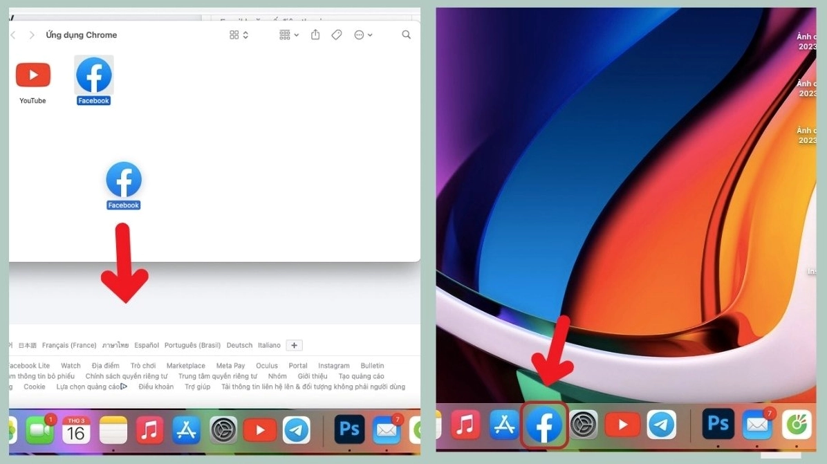 Kéo biểu tượng Facebook vào thanh Dock