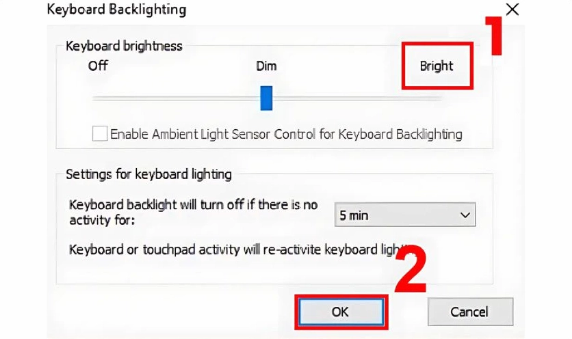 Kéo thanh kéo điều chỉnh độ sáng về chữ Bright và nhấn OK để hoàn tất