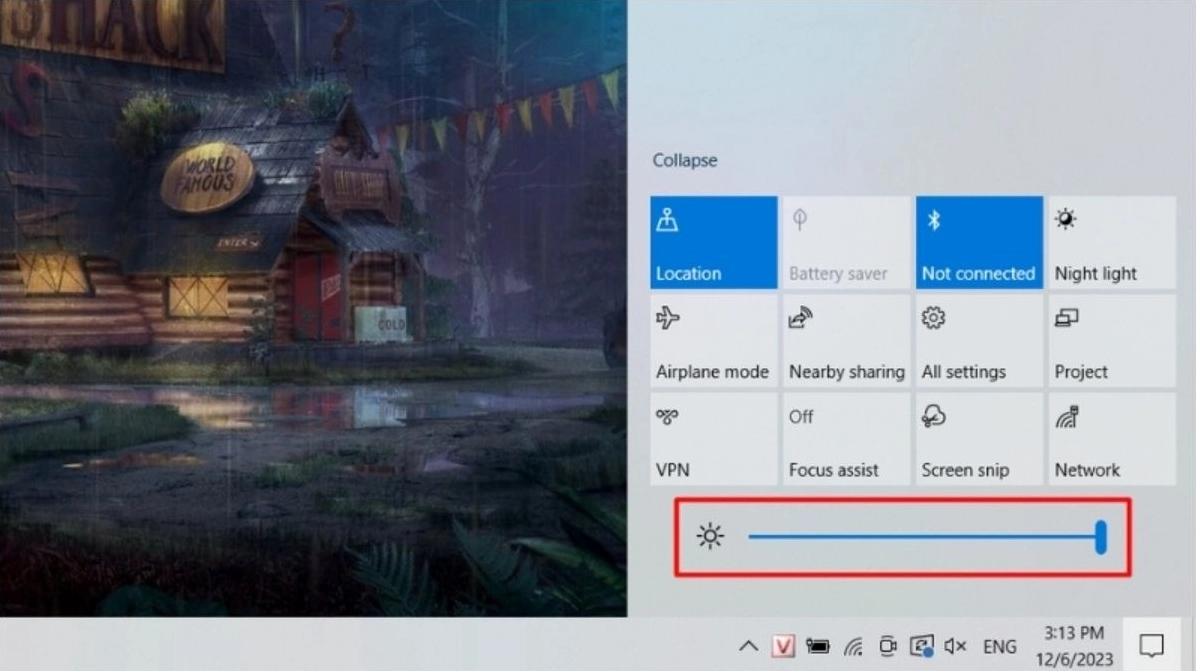 Kéo thanh trượt độ sáng trong Action Center