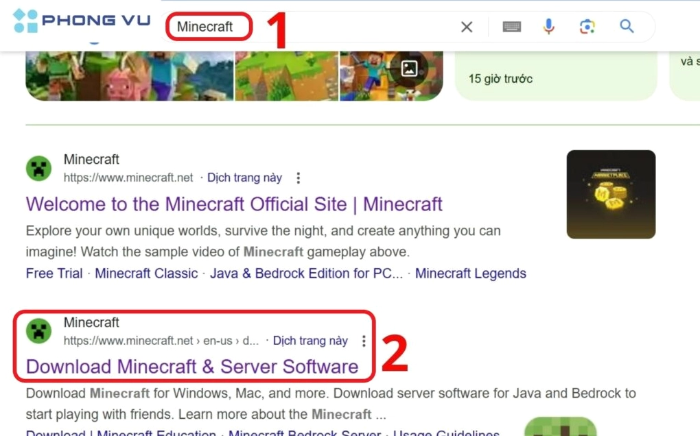 Kết quả tìm kiếm trang chủ chính thức của một tựa game trên Google