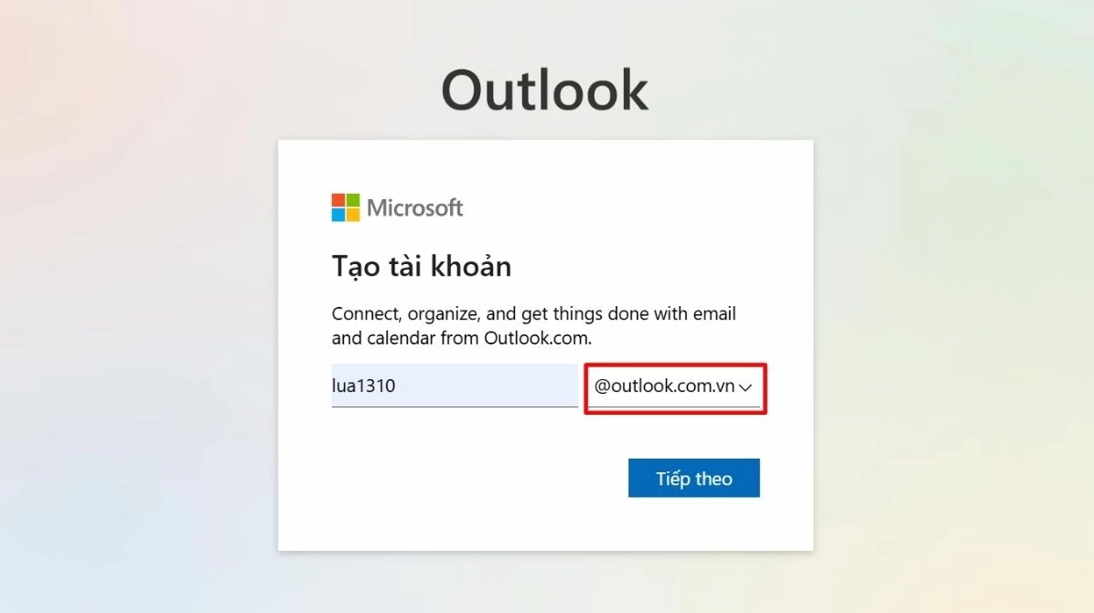 Khung nhập địa chỉ email mới trên hệ thống Microsoft