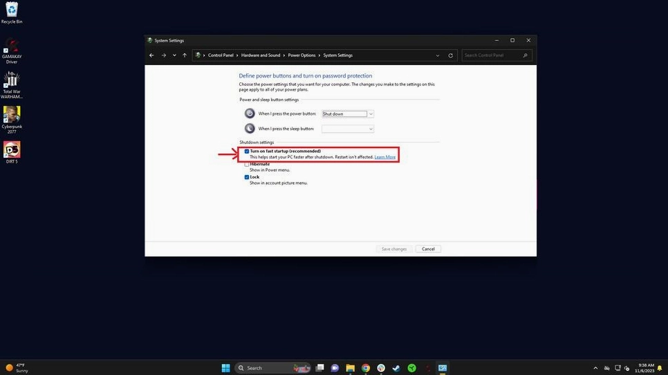 Kích hoạt tính năng khởi động nhanh