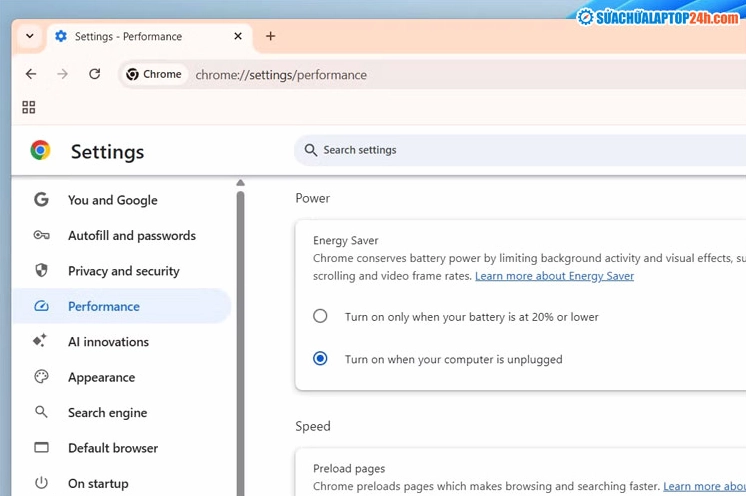 Kích hoạt tính năng tiết kiệm điện năng trên trình duyệt Google Chrome