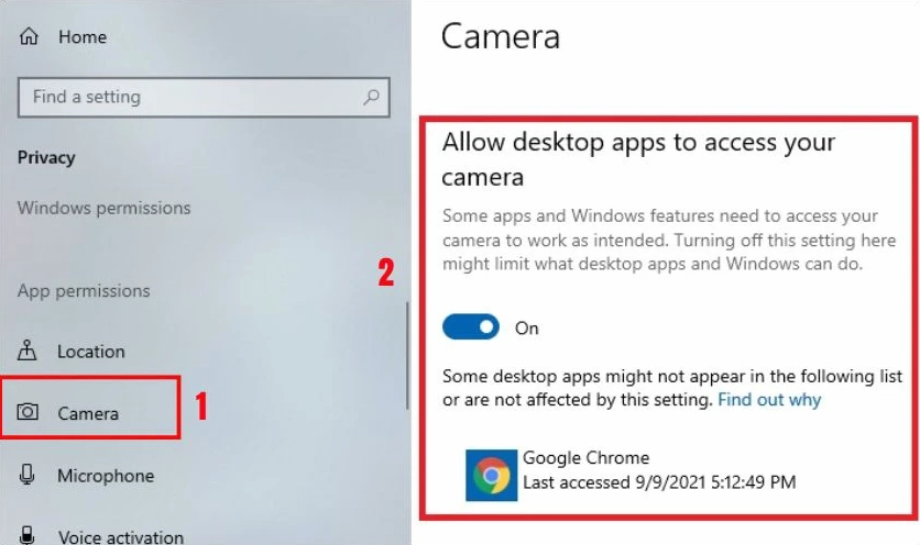 Kiểm tra danh sách ứng dụng được mở camera