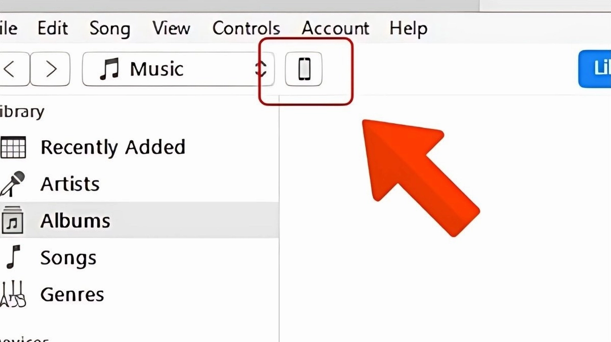 Hướng dẫn cách đồng bộ iPhone với laptop nhanh chóng đơn giản 5 Kiểm tra sự xuất hiện của biểu tượng chiếc điện thoại nhỏ trên thanh công cụ của phần mềm iTunes