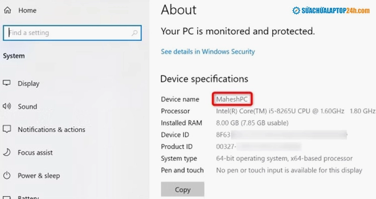 Hướng dẫn chi tiết các bước xác định tên máy tính chuẩn xác nhất 15 Kiểm tra tên laptop tại mục Device name