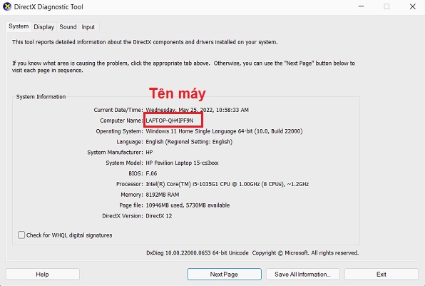 Kiểm tra tên máy tính, laptop trên máy Windows