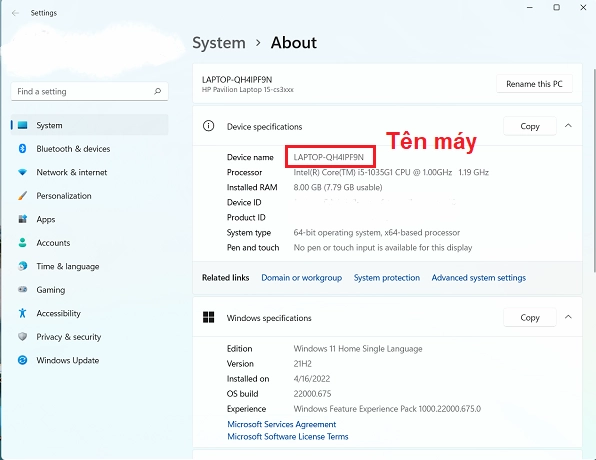 Kiểm tra tên máy tính, laptop trên máy Windows