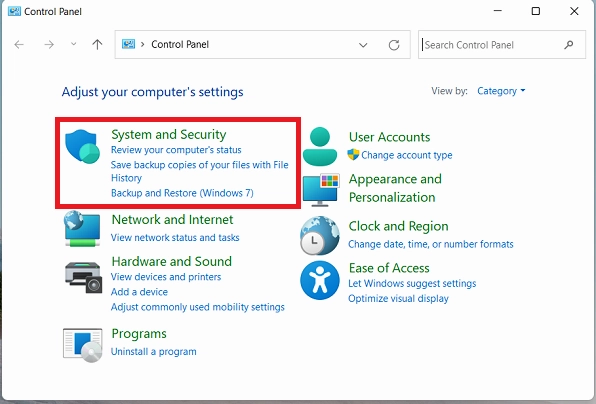 Kiểm tra thông qua Control Panel