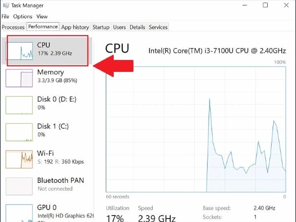 Kiểm tra thông số bộ vi xử lý trung tâm trong trình quản lý thiết bị