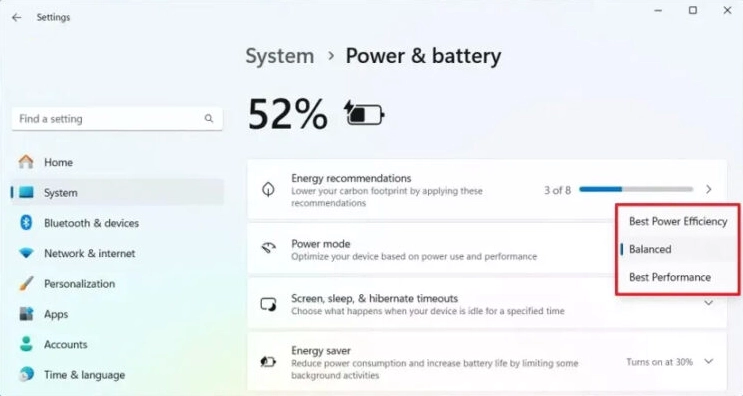 Lựa chọn chế độ cân bằng giữa hiệu suất hoạt động và khả năng tiết kiệm pin