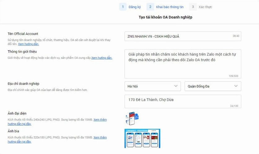 Lựa chọn danh mục hoạt động kinh doanh phù hợp cho tài khoản Zalo OA