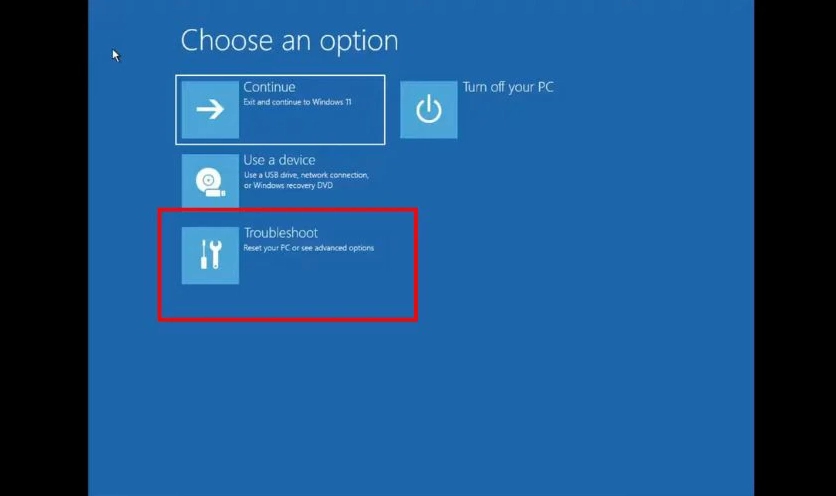 Hướng dẫn chi tiết cách cài đặt BIOS cho laptop Dell nhanh chóng 8 Lựa chọn mục Troubleshoot từ menu Choose an option trên màn hình