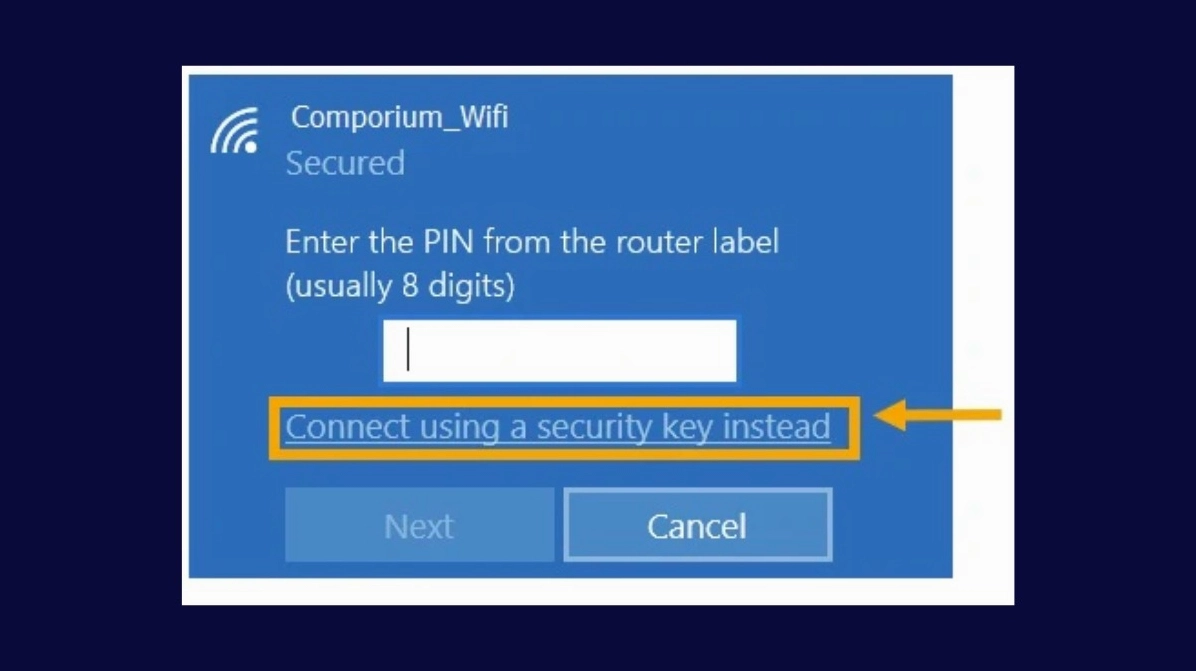 Lựa chọn nhập mật khẩu bằng tính năng Connect using a security key instead
