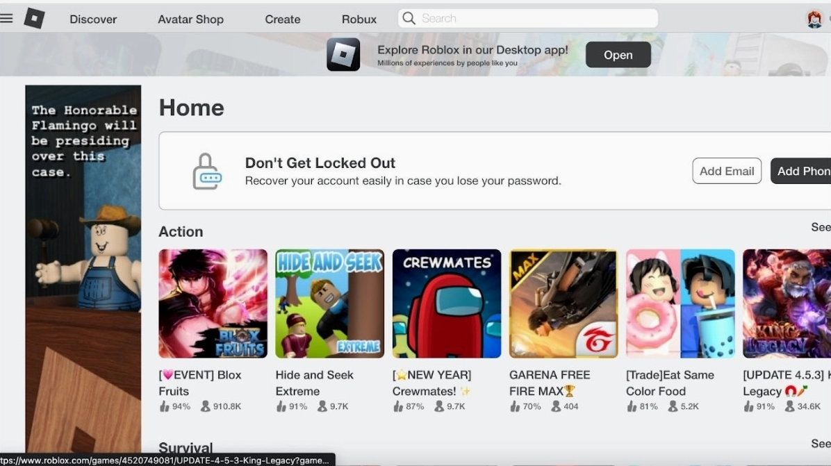 Lướt danh sách và chọn một trò chơi bất kỳ mà bạn muốn tham gia trên Roblox