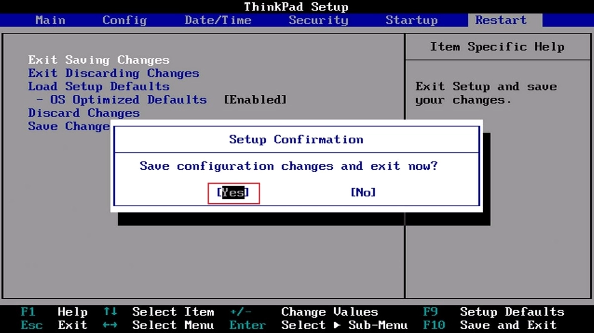 Lưu thay đổi cài đặt BIOS bằng phím F10