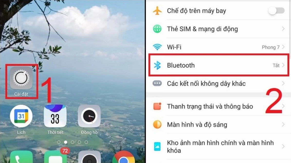 Màn hình cài đặt trên điện thoại hiển thị mục quản lý kết nối Bluetooth
