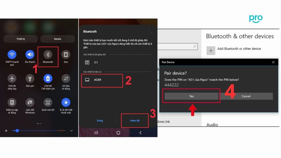 Hướng dẫn chi tiết cách bắn bluetooth từ điện thoại vào laptop nhanh chóng và hiệu quả nhất 2026 8 Màn hình hiển thị mã pin đối chiếu giữa thiết bị di động và máy tính xách tay