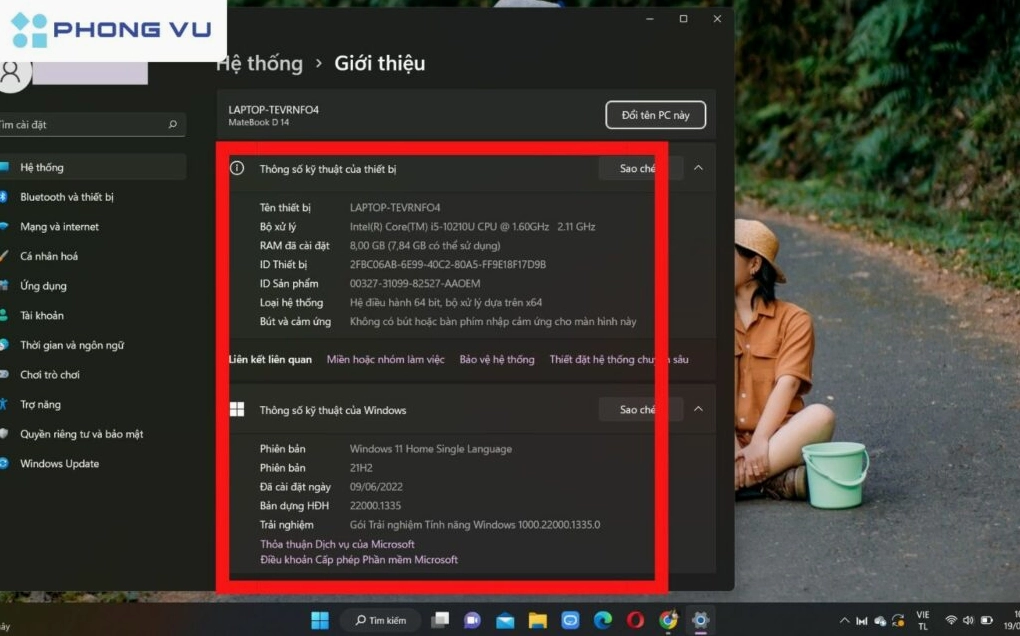 Màn hình hiển thị thông tin laptop chi tiết qua phần mềm