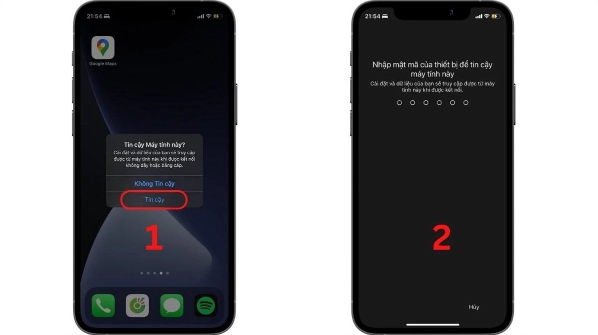 Màn hình iPhone yêu cầu nhập mật khẩu khóa máy sau khi nhấn Tin cậy