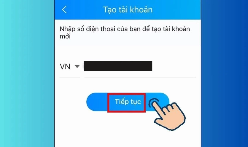 Màn hình nhập số điện thoại để đăng ký tài khoản Zalo mới
