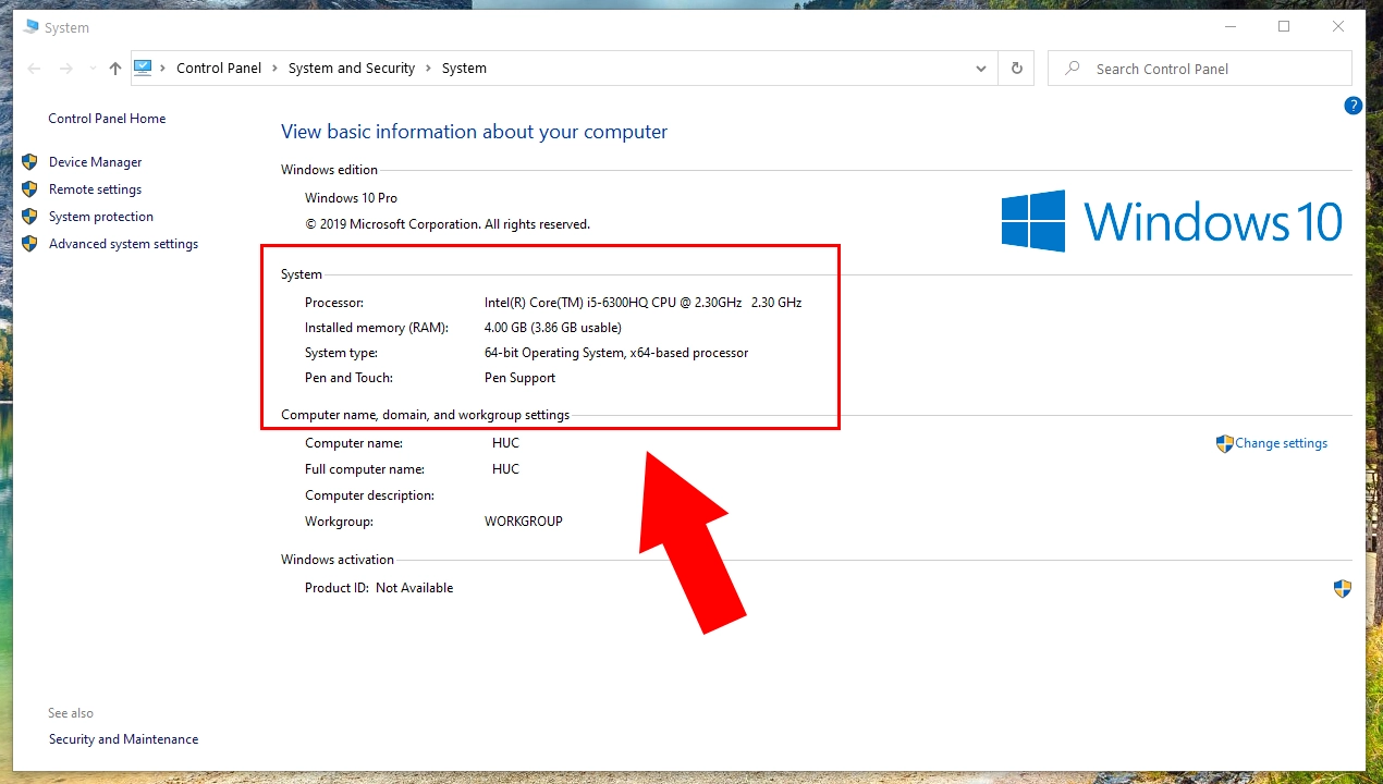 Màn hình sử dụng Computer Properties để kiểm tra thông số hệ thống
