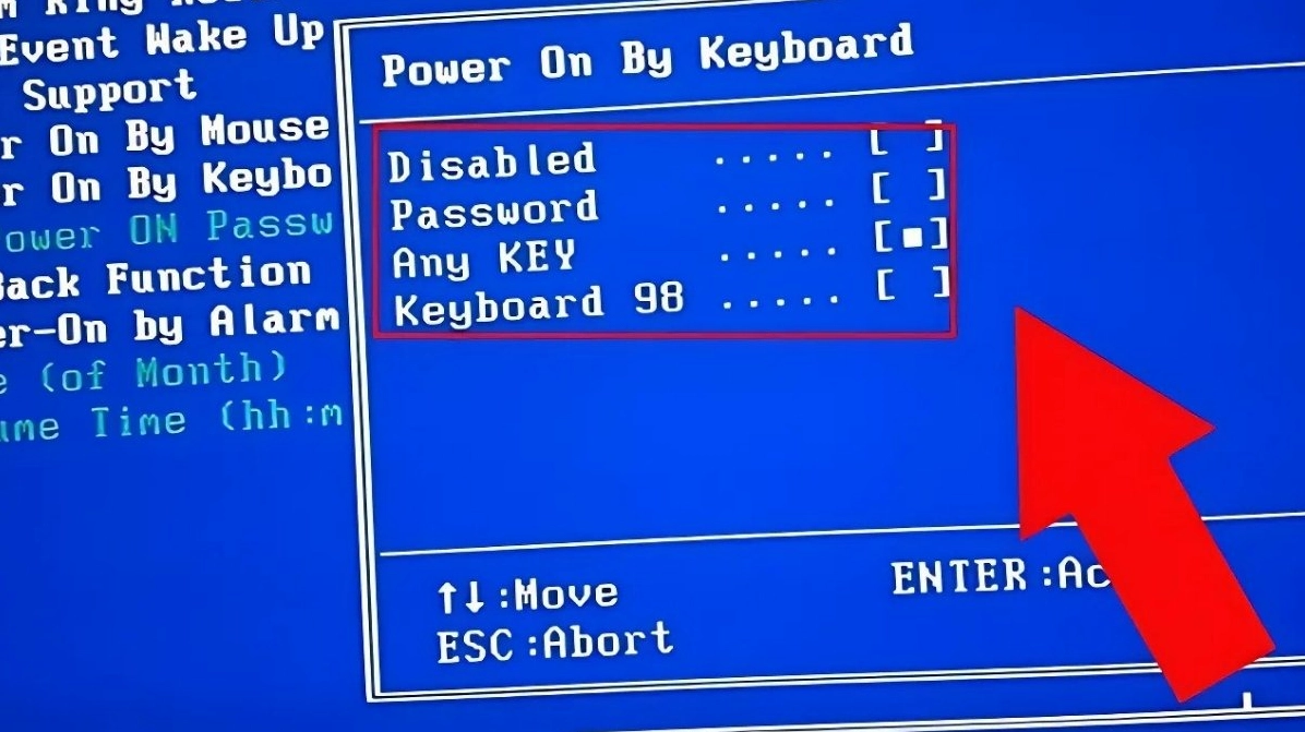 Hướng dẫn chi tiết cách mở nguồn laptop hiệu quả khi nút nguồn bị hỏng 7 Màn hình thiết lập chọn Password hoặc Keyboard 98