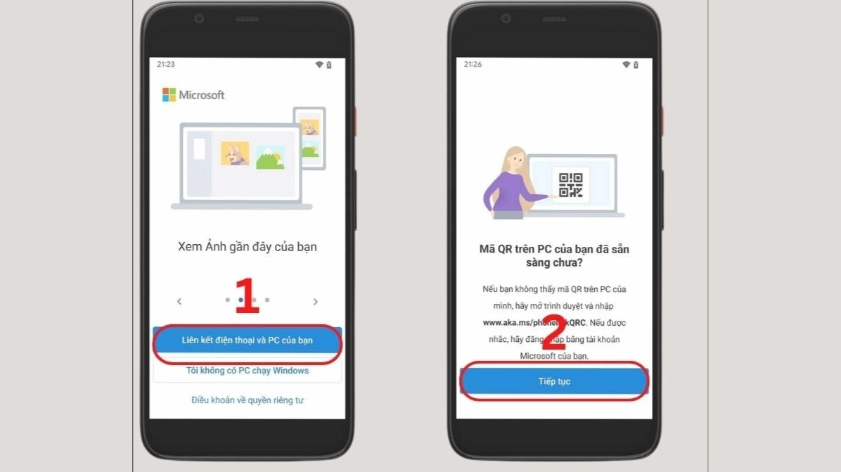 Màn hình ứng dụng trên điện thoại hiển thị tùy chọn liên kết với máy tính