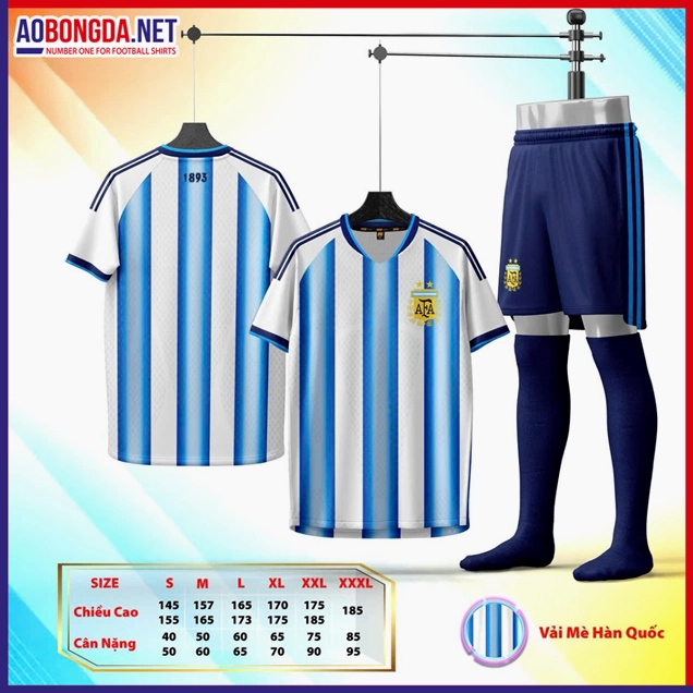 Mẫu áo bóng đá tuyển Argentina sọc trắng xanh chuẩn form chuẩn dáng