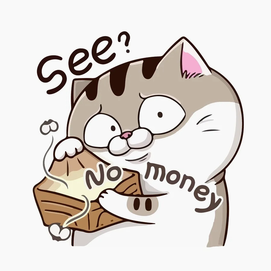 Meme mèo Ami bụng bự khoe chiếc ví rỗng không còn một đồng