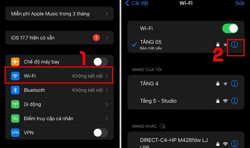 Minh họa cách lấy lại mật khẩu Wi Fi trên điện thoại di động