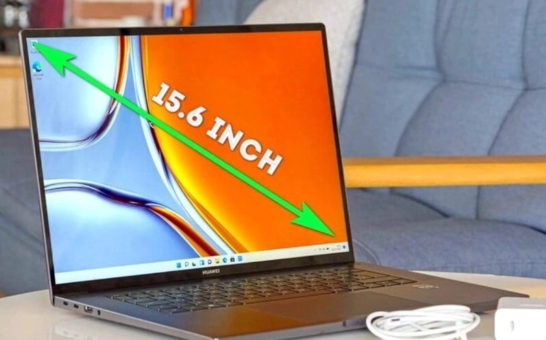 Minh họa cách tính inch laptop bằng cách đo đường chéo màn hình