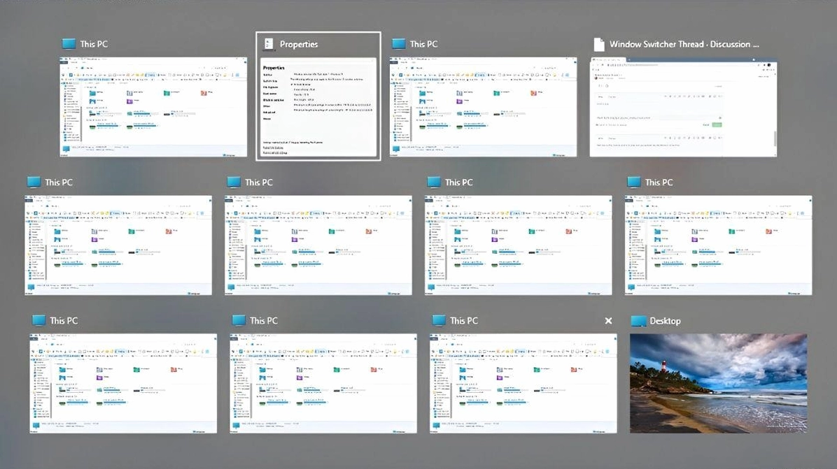Minh họa cử chỉ dùng ba ngón tay vuốt lên để hiển thị toàn bộ cửa sổ đang mở