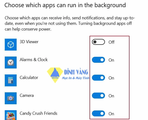 Minh họa giao diện vô hiệu hóa hàng loạt các ứng dụng chạy nền trên máy tính