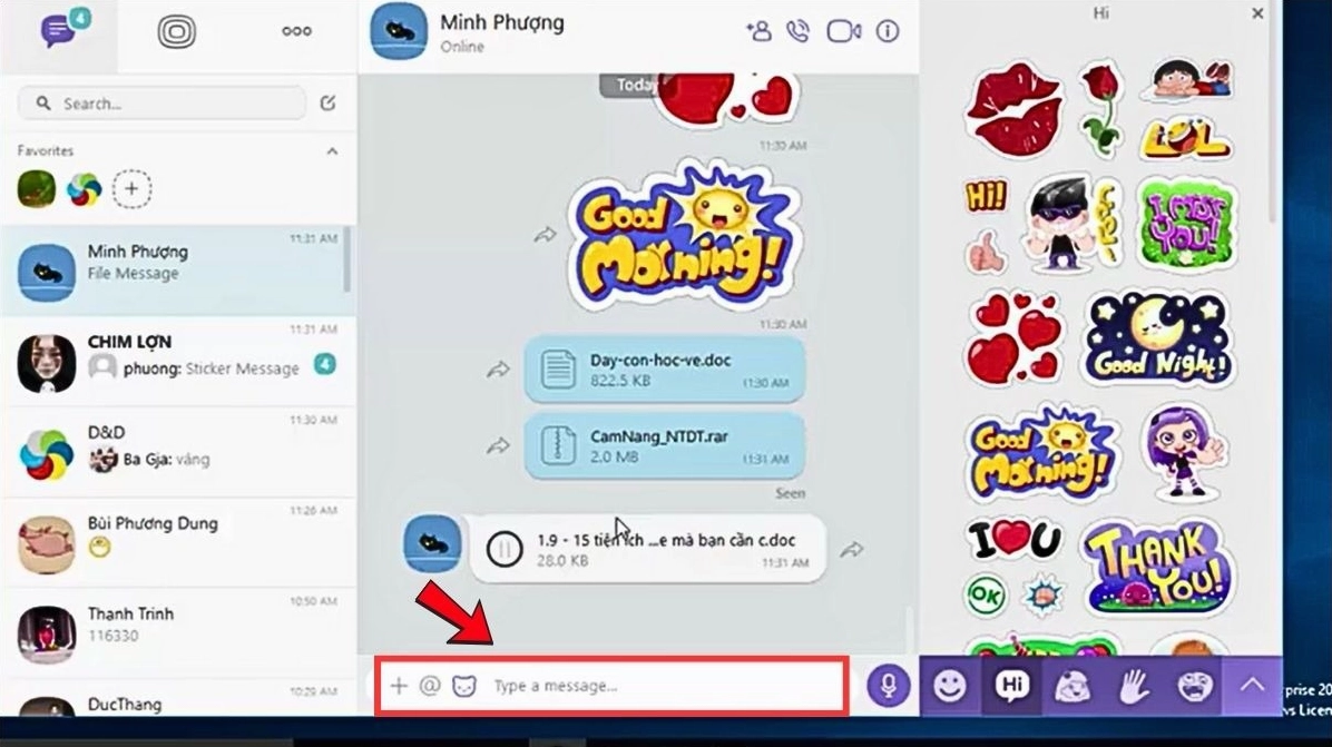 Minh họa khu vực gõ văn bản nhập nội dung tin nhắn vào ô chat trên ứng dụng