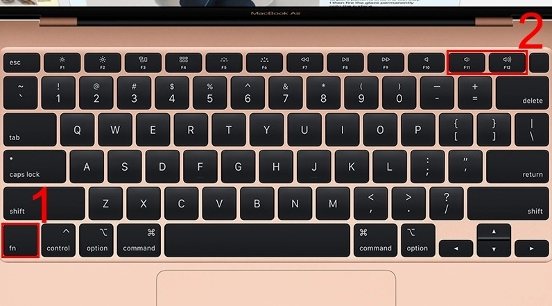 Hướng dẫn chi tiết cách chỉnh âm thanh laptop trên Windows 10 và 11 nhanh chóng 1 Minh họa phím tắt dùng để giảm âm lượng trên bàn phím MacBook Air