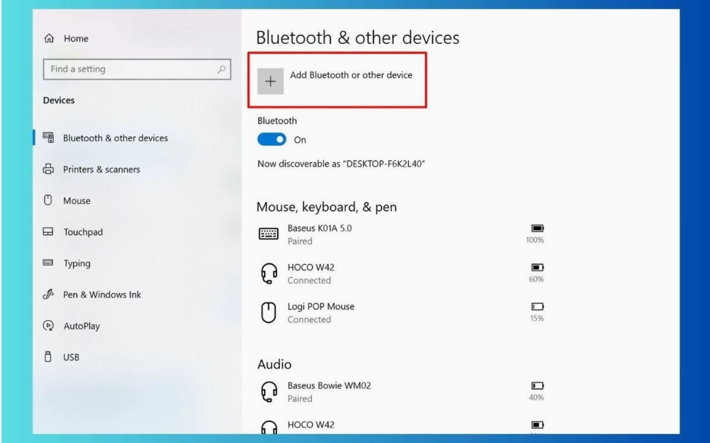 Mở cài đặt bluetooth trên laptop