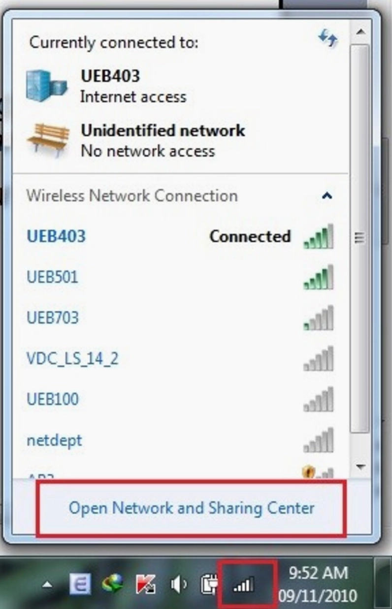 Mở cài đặt mạng trên Windows