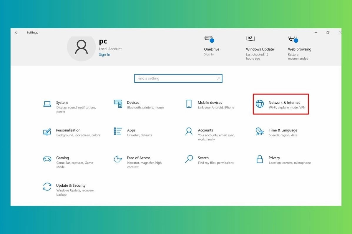 Mở Cài đặt, sau đó Kết nối & chia sẻ