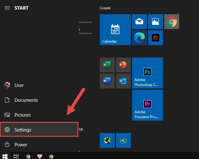 Mở Cài đặt (Settings) trên Windows 10