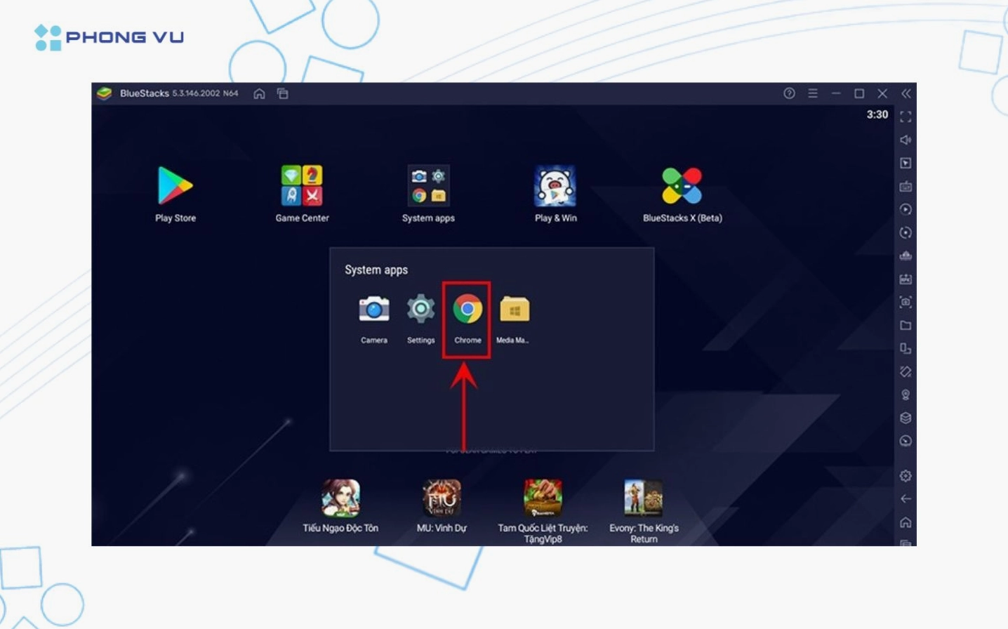 Mở Chrome trong BlueStacks sau khi cài xong